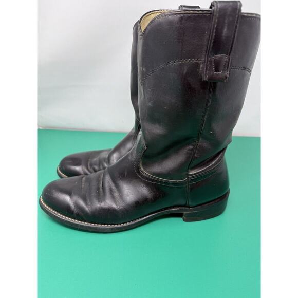 VTG TEXAS Size 10 DMens Leather Western Cowboy Boot Black Solid - Picture 2 of 6